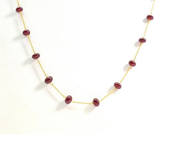  18k Solid Gold Necklace Studded With Natural Ruby Stone, 4mm Size - SGGRC-093
