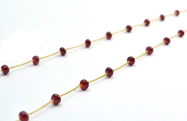  18k Solid Gold Necklace Studded With Natural Ruby Stone, 4mm Size - SGGRC-093