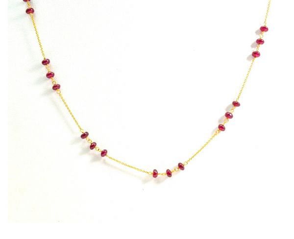 18K Solid Yellow Gold, Elegant Wire Wrapped Necklace with AAA Quality Natural Ruby Stones. Roundel -3.50mm Sold by 1 Pc, SGGRC-096