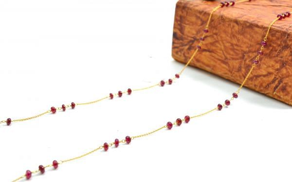 18K Solid Yellow Gold, Elegant Wire Wrapped Necklace with AAA Quality Natural Ruby Stones. Roundel -3.50mm Sold by 1 Pc, SGGRC-096