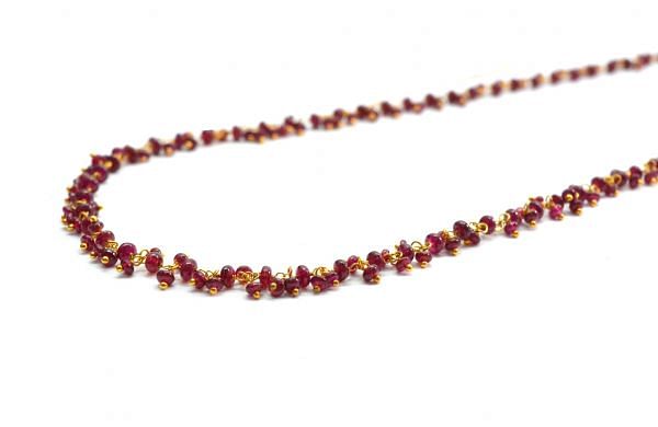 18K Solid Yellow Gold, Exquisite Wire Wrapped Necklace with AAA Quality Natural Ruby Stones. Roundel -2.50mm - 3.00mm Sold by 1 Pc, SGGRC-097.