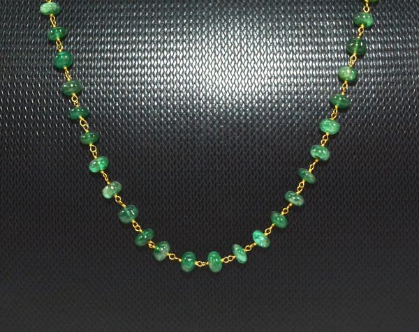  18k Solid Gold Necklace Studded With Emerald Stone, 4.50 -6.00 mm , SGGRC-103