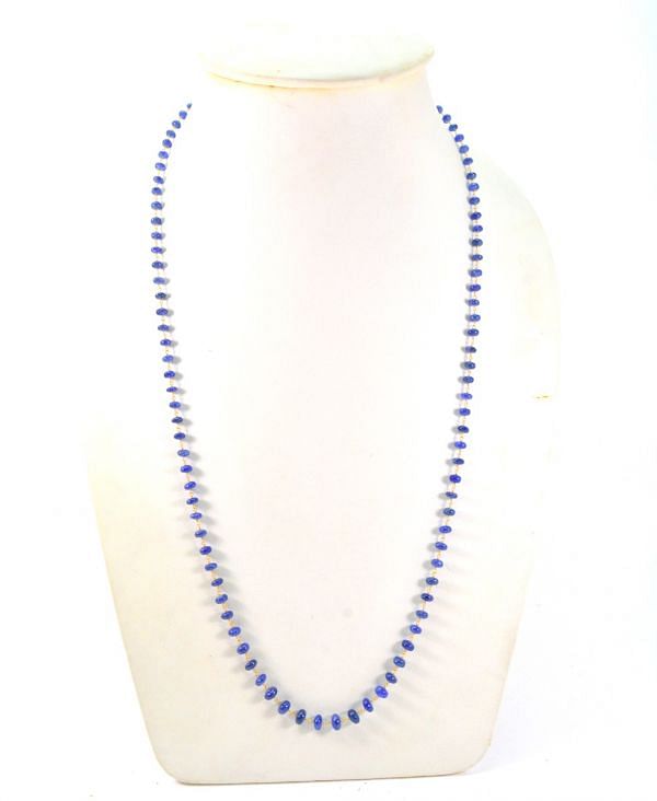  Lustrous 18k Solid Gold Necklace With Blue Sapphire , 4.00 - 6.00 MM - SGGRC-108