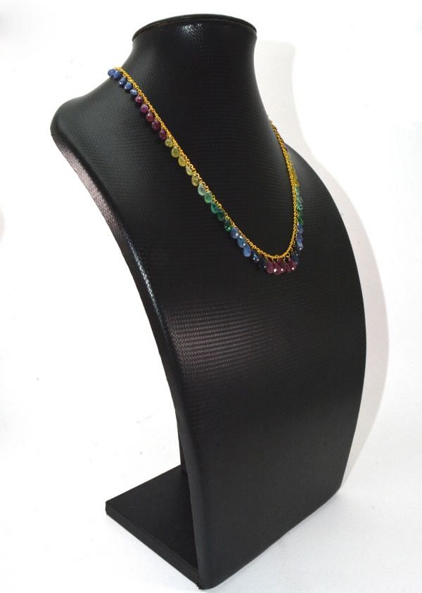 Beautiful  18k Solid Gold Necklace  With Multistone, 3.50x5.50mm -6.00x9.50mm,  SGGRC-113