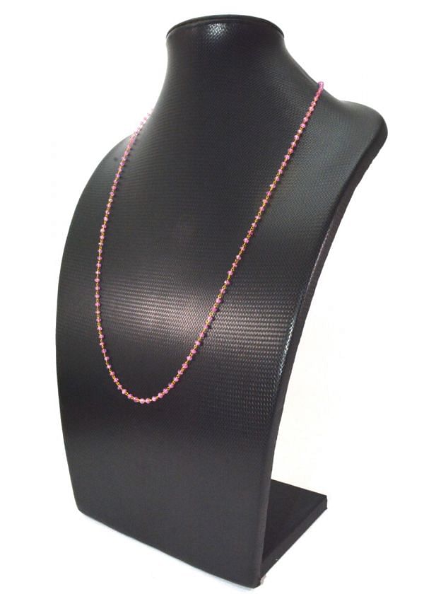  14k Solid Yellow Gold Necklace Studded With Pink Sapphire Stones, 3MM Size, SGGRC-122