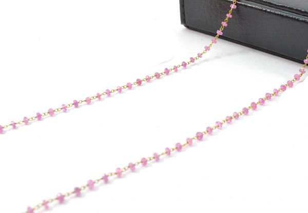  14k Solid Yellow Gold Necklace Studded With Pink Sapphire Stones, 3MM Size, SGGRC-122