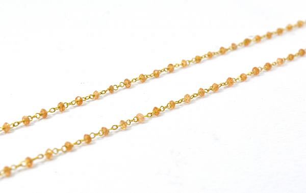  14k Solid Gold Necklace With Natural Orange Sapphire Stones, 2MM - SGGRC-138