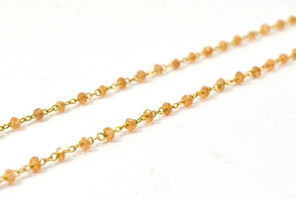  14k Solid Gold Necklace in Roundel Shape With Orange Sapphire Stone ,2MM - SGGRC-140