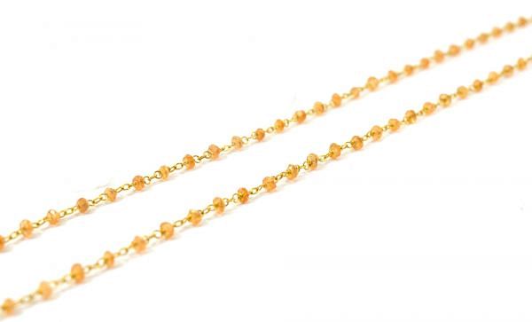  14k Solid Gold Necklace in Roundel Shape With Orange Sapphire Stone ,2MM - SGGRC-140