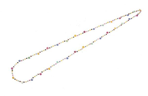  14k Solid Gold Necklace - Natural Multi Stones ,3MM - SGGRC-145