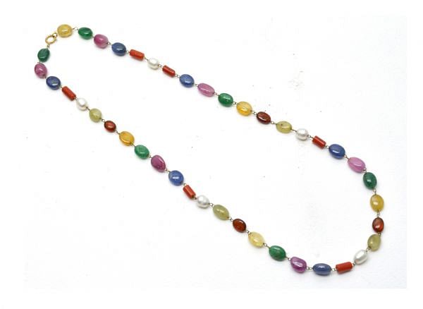  14k Solid Gold Necklace With Natural Multi Stones  - SGGRC-149