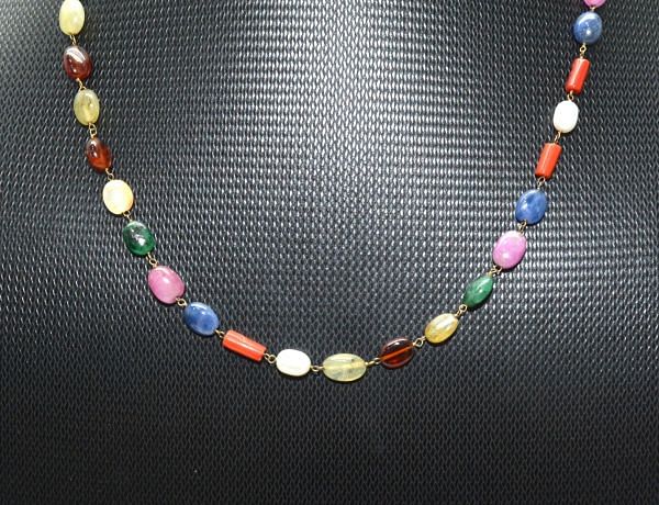  14k Solid Gold Necklace With Natural Multi Stones - Mix Size,  SGGRC-151