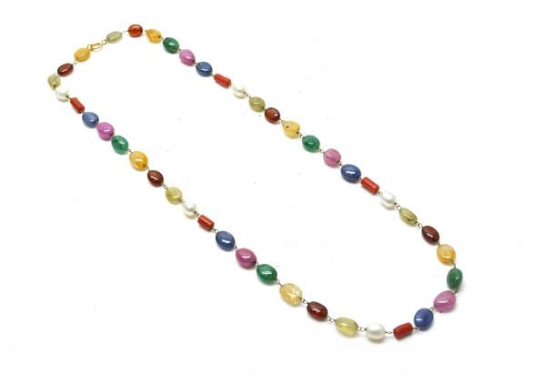  14k Solid Gold Necklace Studded With Natural Multi Stone - SGGRC-152