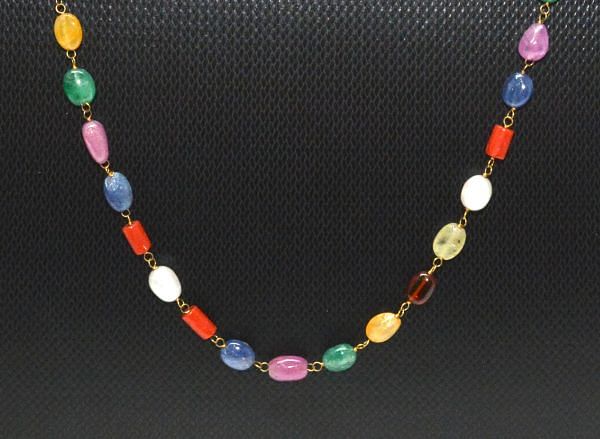  Attractive 14k Solid Gold Necklace In Mix Size With Multi Stone - SGGRC-153