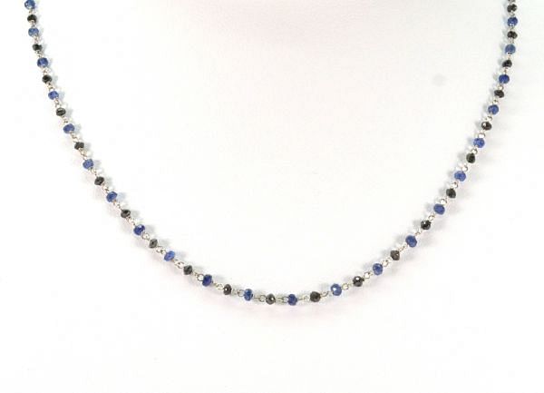  14k Solid Gold Necklace With Natural Diamond & Sapphire - 2MM, SGGRC-167