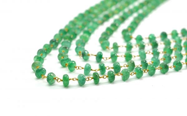 14k Solid Gold Necklace Studded With Natural Emerald Stone -3.50 - 4MM  SGGRC-170