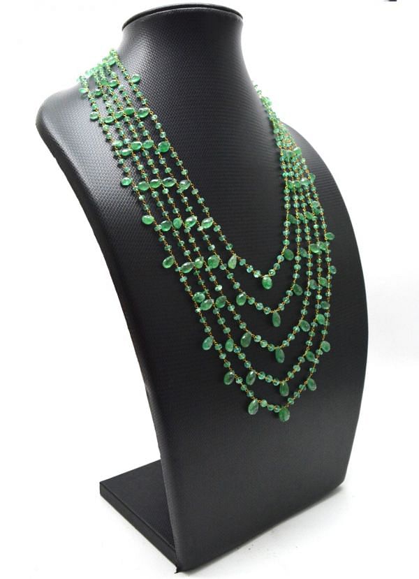  14k Solid Gold Necklace Studded With Natural Emerald Stone -3.50 - 4MM , SGGRC-172