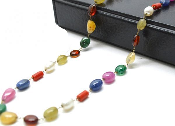  14k Solid Gold Necklace - Natural Multi Stones,  SGGRC-178