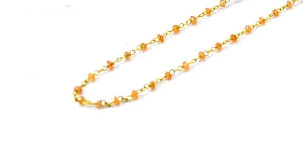  14k Solid Yellow Gold Necklace - Natural Orange Sapphire, 2mm - SGGRC-185