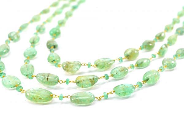  14k Solid Gold Necklace With Natural Emerald Stone - Oval-7.00x5.50mm ,Roundel-3.00mm SGGRC-189
