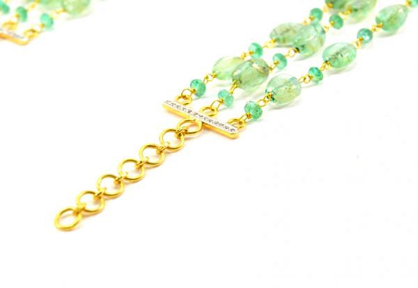  14k Solid Gold Necklace With Natural Emerald Stone - Oval-7.00x5.50mm ,Roundel-3.00mm SGGRC-189