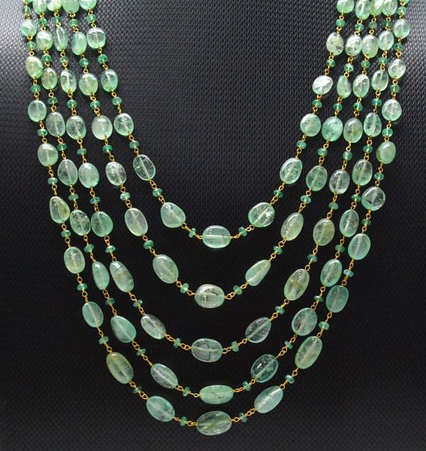  14k Solid Gold Necklace -  Natural Emerald Stones , SGGRC-190