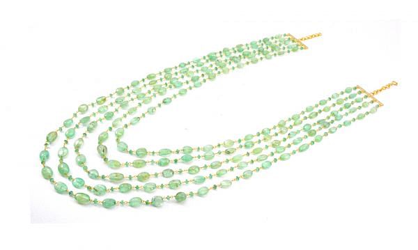  14k Solid Gold Necklace -  Natural Emerald Stones , SGGRC-190