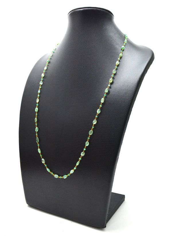  14k Solid Gold Necklace Studded With Natural Emerald Stone - 6.00x4.50mm, SGGRC-191