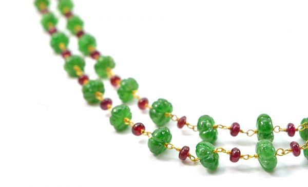  14k Solid yellow Gold Necklace With Emerald Stone In 4-6 MM,  SGGRC-195