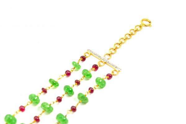  14k Solid yellow Gold Necklace Studded With Emerald Stone , 4 -8MM - GGRC-197
