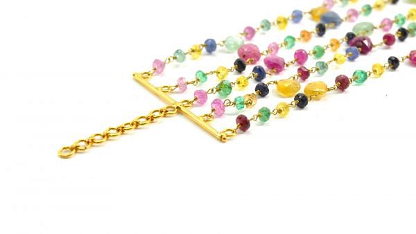  14k Solid yellow Gold Necklace Studded With Ruby, Emerald Stone - SGGRC-203