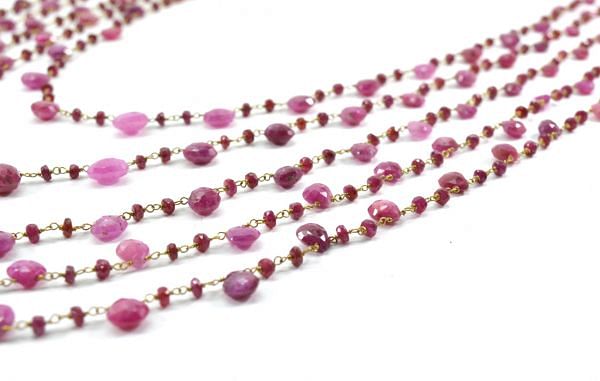  14k Solid yellow Gold Necklace - Natural Ruby Stones, 4.00x4.00-7.00x7.50mm - SGGRC-205