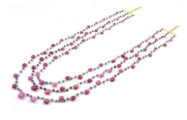  14k Solid yellow Gold Necklace With Natural Ruby Sapphire In 2.50 MM, SGGRC-206