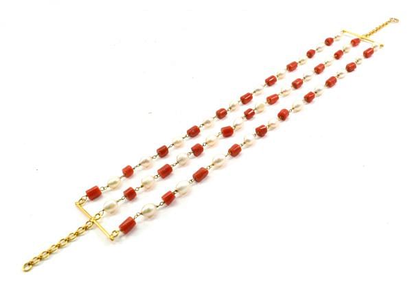  Wonderful 14k Solid yellow Gold Bracelet With Coral Stone -  SGGRC-211