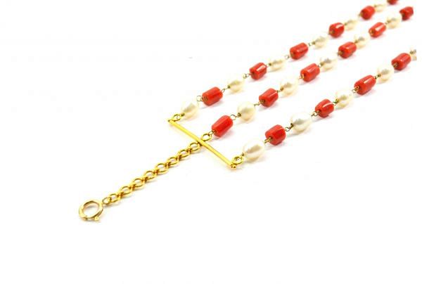  Wonderful 14k Solid yellow Gold Bracelet With Coral Stone -  SGGRC-211