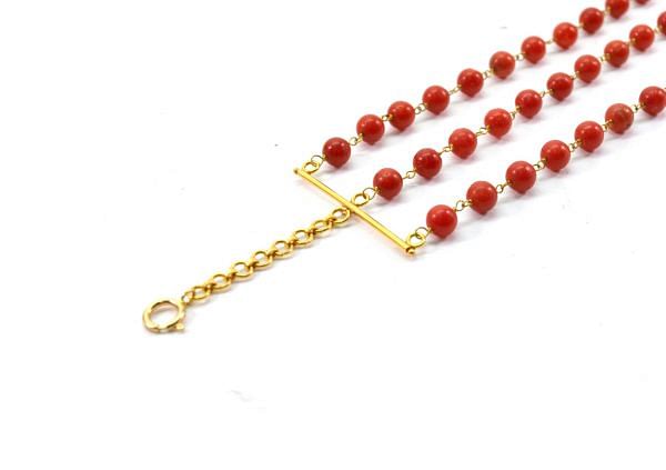 Amazing  14k Solid yellow Gold Bracelet Studded With Coral Stone - SGGRC-212