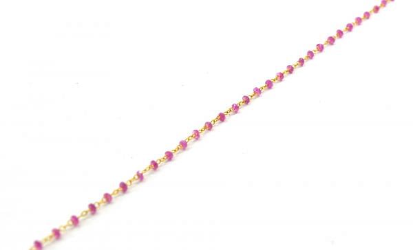  14k Solid yellow Gold Necklace Studded With Pink Sapphire Stone - SGGRC-218