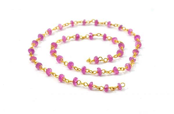  14k Solid yellow Gold Necklace Studded With Pink Sapphire Stone - SGGRC-218