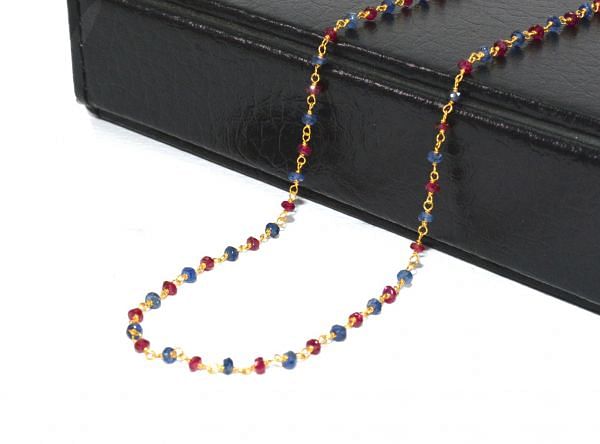 14k Solid yellow Gold Necklace Studded With Natural Ruby, Sapphire Stones - SGGRC-221