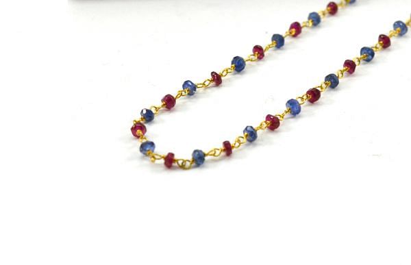  14k Solid yellow Gold Necklace Studded With Natural Ruby, Sapphire Stones - SGGRC-221