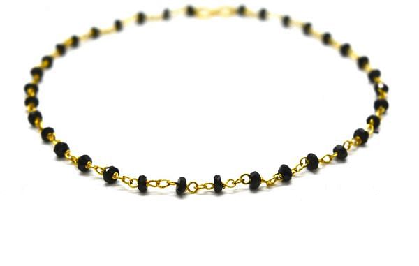 14K Solid Yellow Gold Begulling Wire Wrapped Necklace with AAA Quality Natural Black Spinel Stones. Roundel- 2.00mm, Sold by 1 Pc, SGGRC-233.