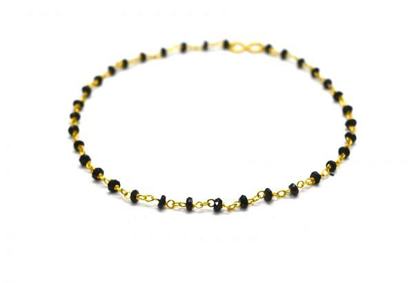 14K Solid Yellow Gold Begulling Wire Wrapped Necklace with AAA Quality Natural Black Spinel Stones. Roundel- 2.00mm, Sold by 1 Pc, SGGRC-233.