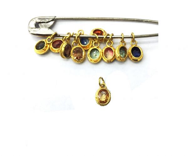  18K Solid Yellow Gold  Natural Multi Sapphire Stone In Oval Shape Pendant, SGTAN-1093, Sold By 1 Pcs.