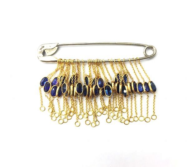  18K Solid Yellow Gold  Fancy Shape Bezel Chain Connector With Natural Blue Sapphire Stone, SGTAN-1105, Sold By 1 Pcs.
