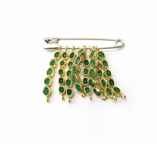  18K Solid Yellow Gold Oval Shape Natural Emerald Stone Connector, SGTAN-1108, Sold By 1 Pcs.