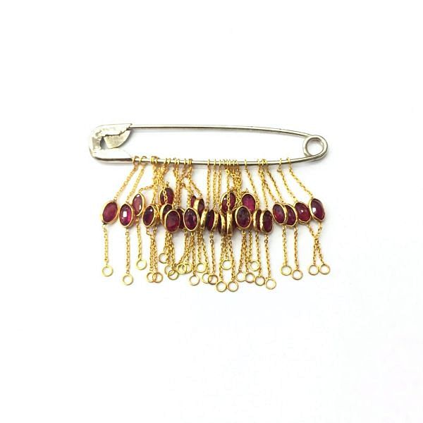  18K Solid Yellow Gold Bezel Chain Connector  Studded With Natural Ruby Stone, (Oval Shape), SGTAN-1109, Sold By 1 Pcs.