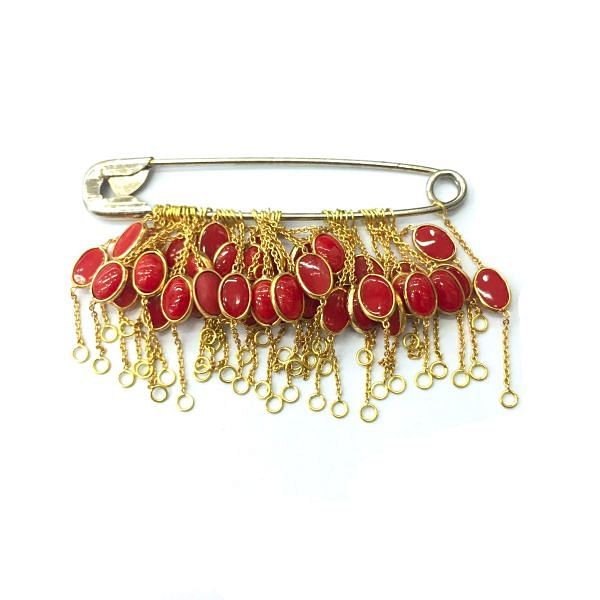  18K Solid Yellow Gold  Oval Shape Chain Connector With Natural Coral Stone, SGTAN-1112, Sold By 1 Pcs.