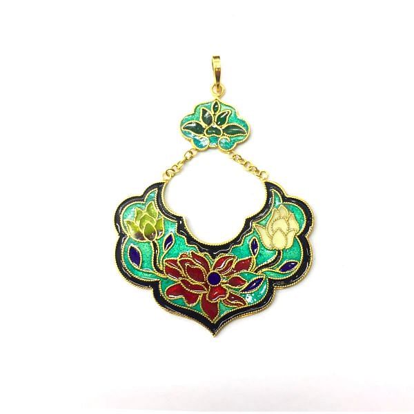  18K Solid Yellow Gold Pendant Studded With Enamel Multi  Stone, (Fancy Shape), SGTAN-1119, Sold By 1 Pcs.