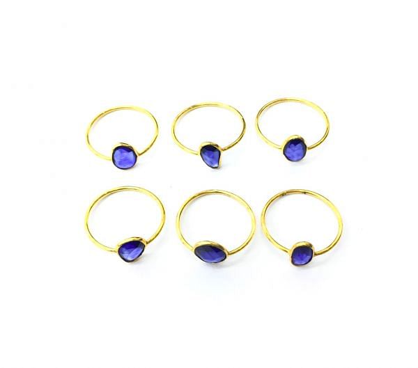  18K Solid Yellow Gold Natural Blue Sapphire Stone Studded In 7 No, Ring, SGTAN-1123, Sold By 1 Pcs.