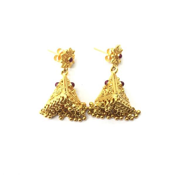  18K Solid Yellow Gold Pyramid Shape Earring With Ruby Stone Studded, SGTAN-1127, Sold By 1 Pcs.